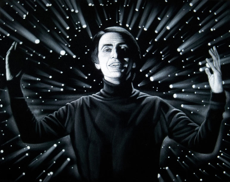 Carl Sagan black velvet painting