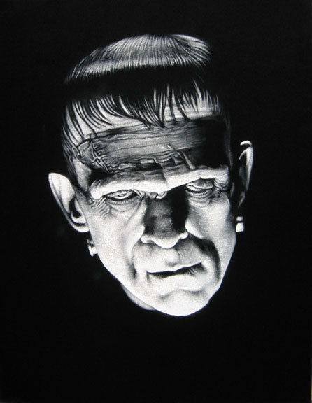 Frankenstein's Monster black velvet painting