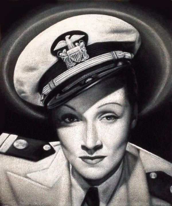 Marlene Dietrich black velvet painting