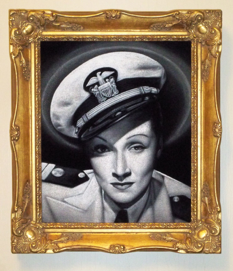 Marlene Dietrich velvet painting framed